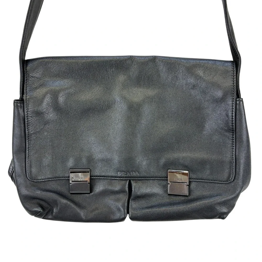 Prada Messenger Bag Men's OS Black Leather Crossbody Italian Designer Luxury